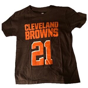 Cleveland Browns NFL #21 Ward Youth T Shirt Brown Orange Size Medium 10-12‎ NWT